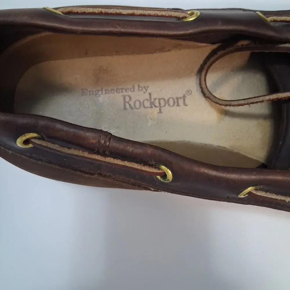 Rockport Men 13XW Boat Shoes Brown Leather Classic Moccasin